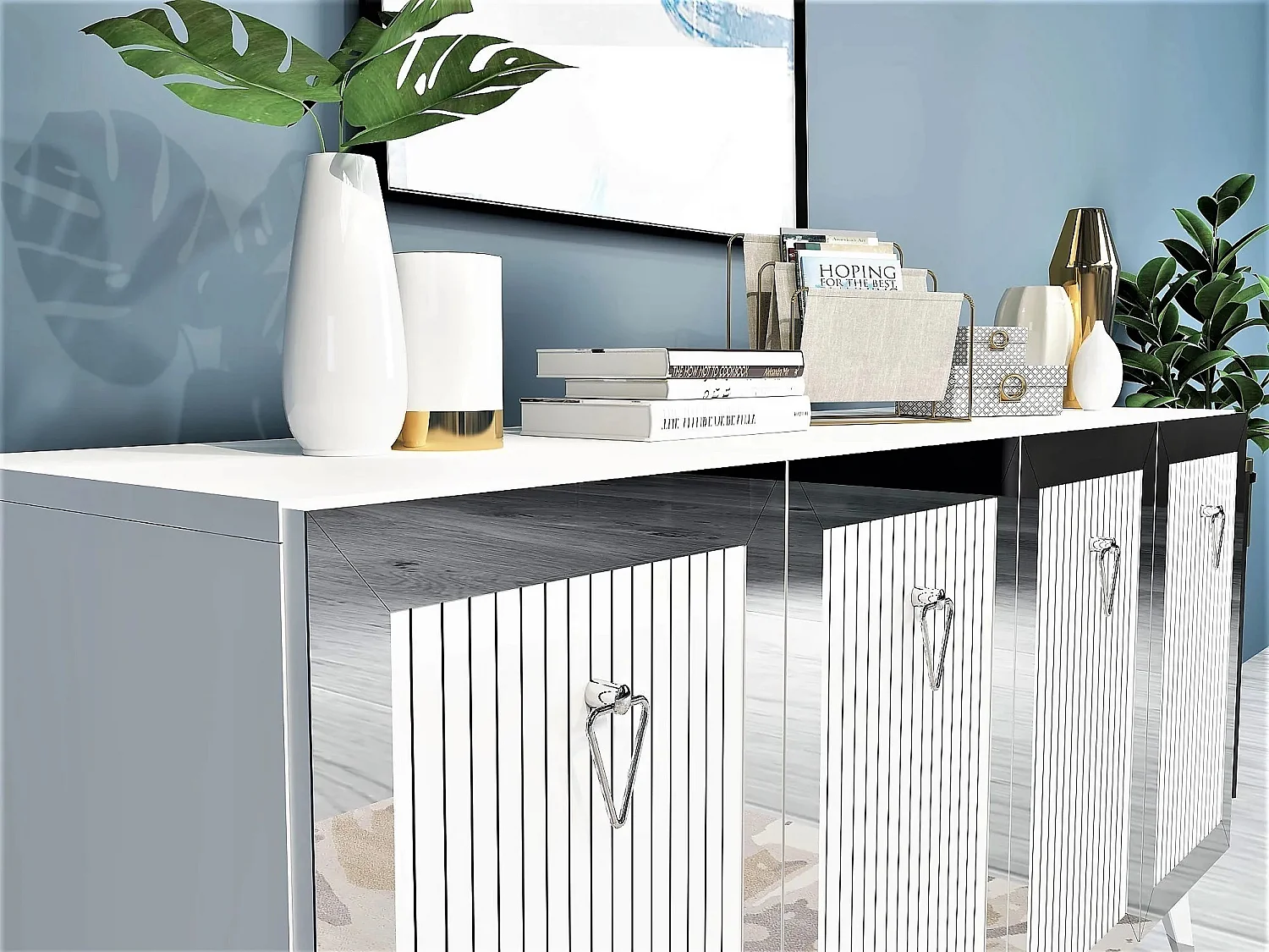 Aparador Bare Blanco Plata 150x80x40 cm