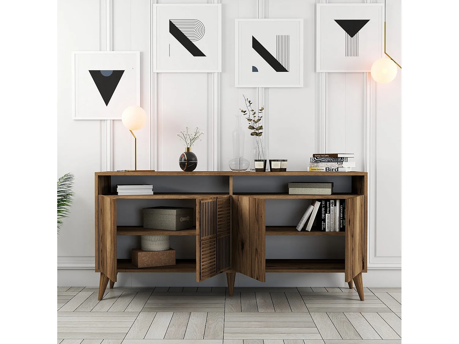 Buffet bas 4 portes et 2 tiroirs Kaltes L160cm Bois Naturel