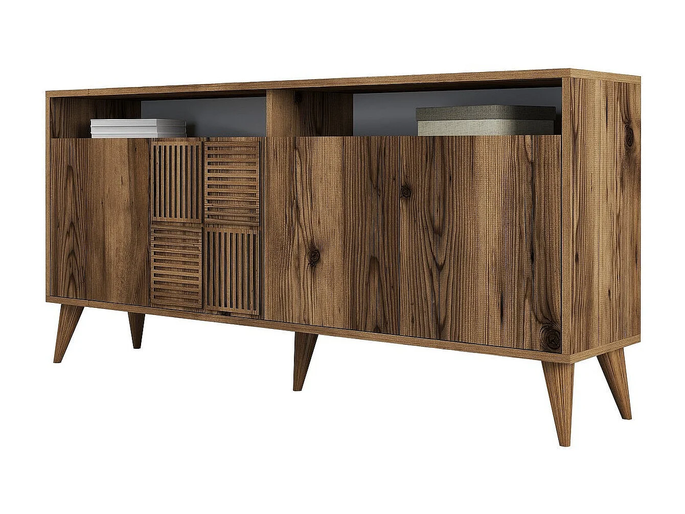 Buffet bas 4 portes et 2 tiroirs Kaltes L160cm Bois Naturel