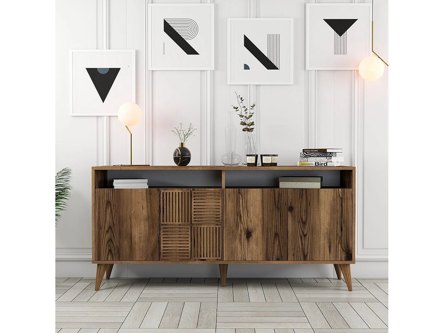 Aparador Moderno – 160 cm x 78 cm x 35 cm – Nogueira – Painel de Partículas 100% Revestido em Melamina