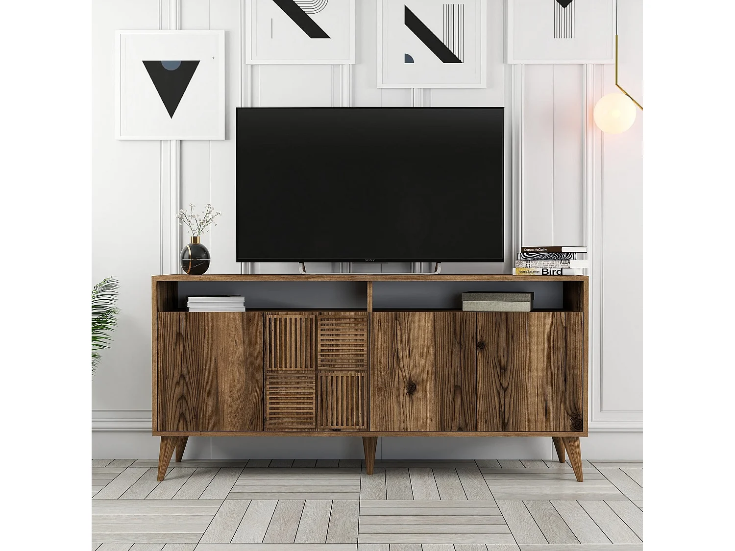 Buffet bas 4 portes et 2 tiroirs Kaltes L160cm Bois Naturel