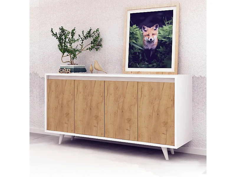 Aparador Moderno – 140 x 86 x 40 cm – Carvalho e Branco – Painel de partículas revestido a melamina