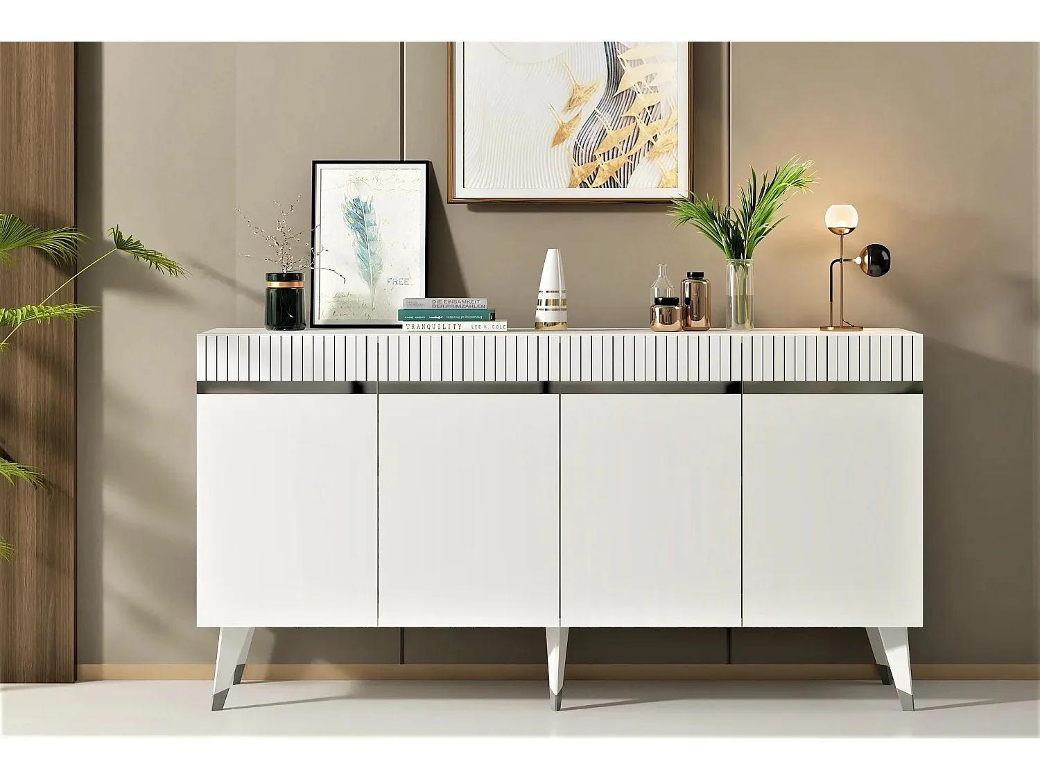 Buffet design Defne L150xH80cm Blanc et Argent