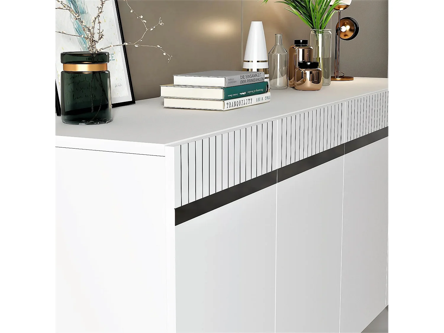 Buffet design Defne L150xH80cm Blanc et Argent