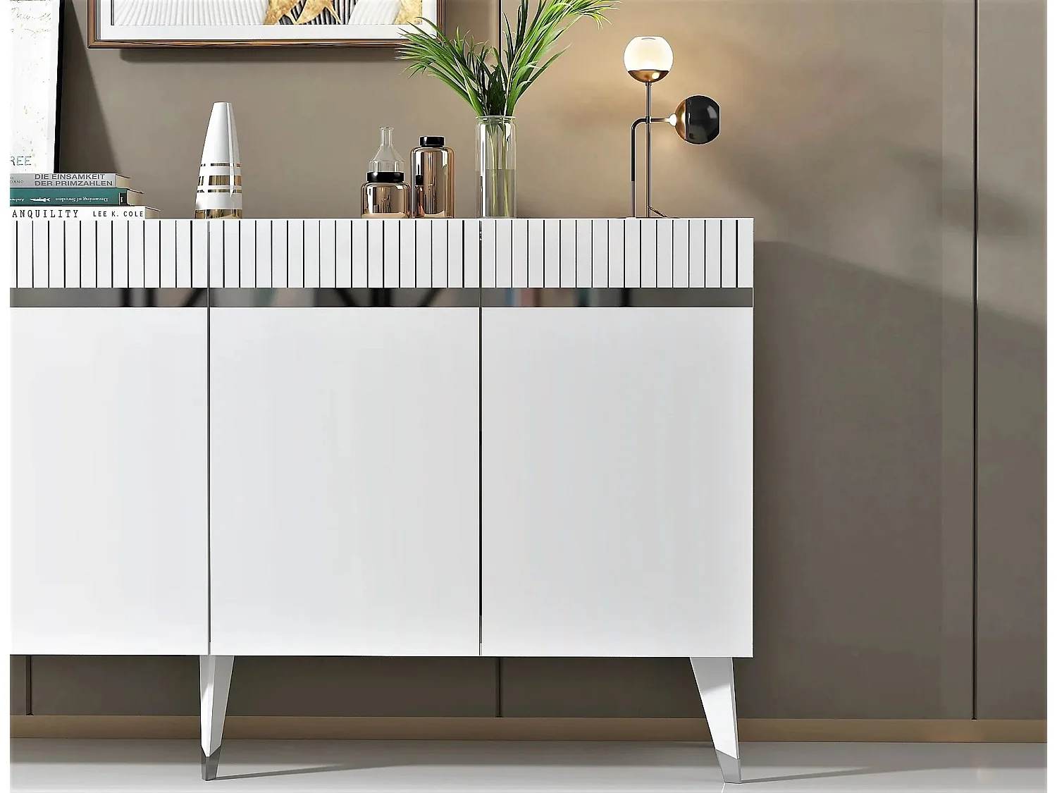 Buffet design Defne L150xH80cm Blanc et Argent