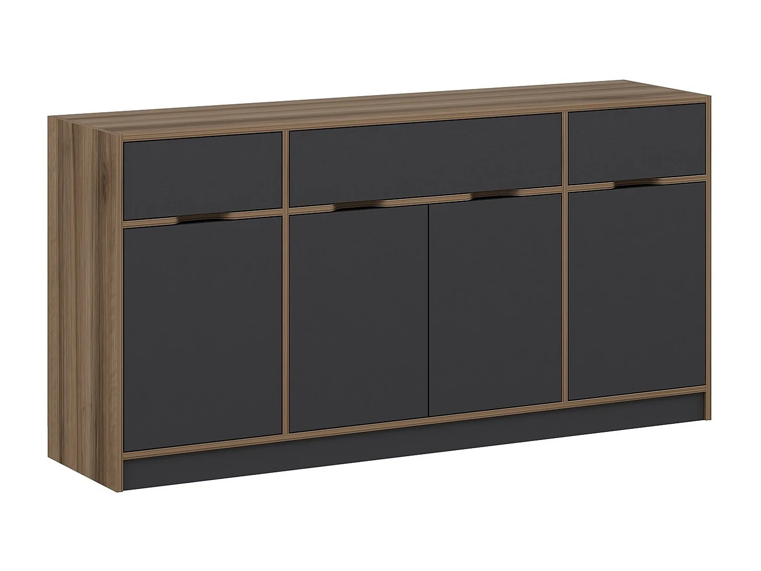 Buffet Mui L180xH90cm Bois foncé et Anthracite