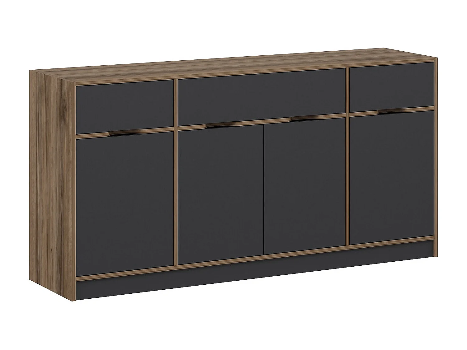 Buffet Mui L180xH90cm Bois foncé et Anthracite
