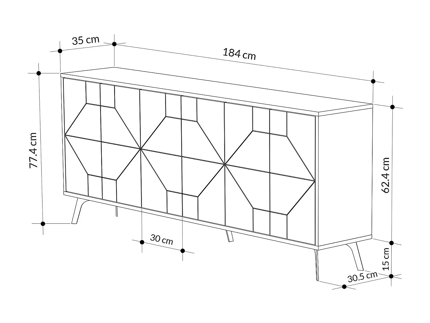 Buffet avec 6 portes décorées L184 cm - Dune