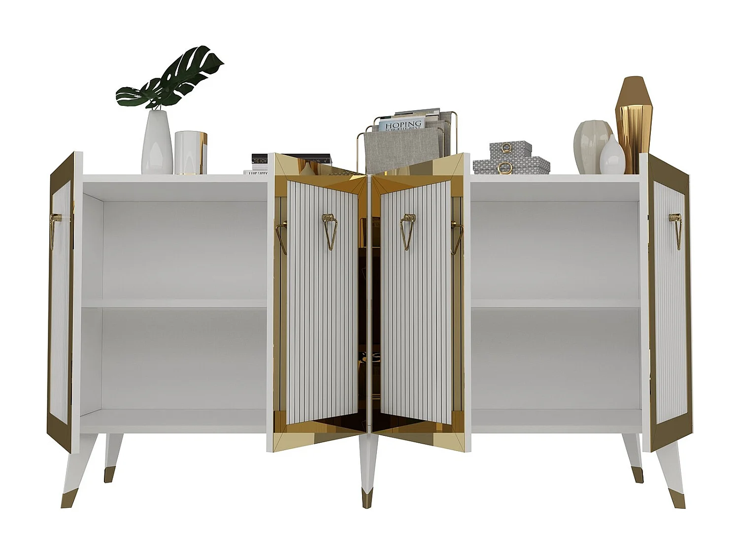 Buffet 4 portes Ethne L150xH80cm Blanc et Or