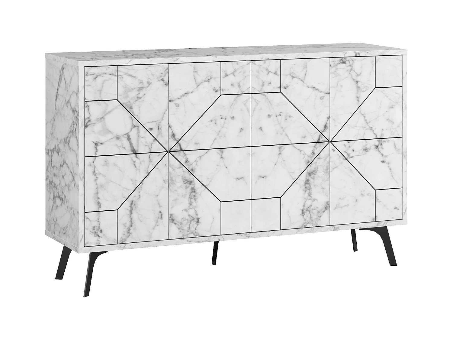 Buffet bas Santos 123cm Bois Effet marbre motif géométrique Blanc