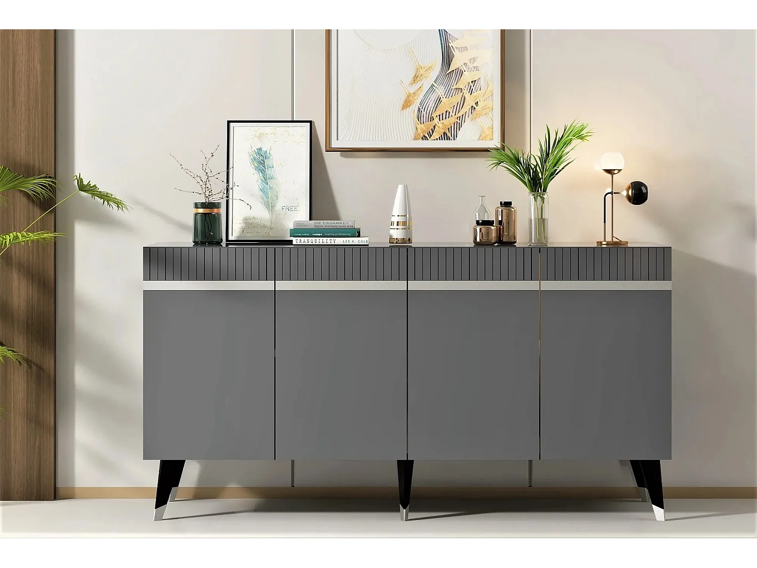 Aparador Defne Antracita Plata 150x40x80 cm