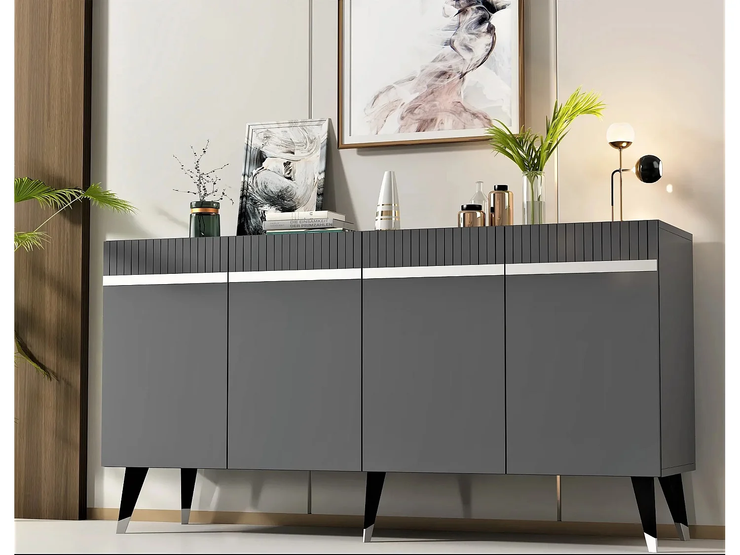 Aparador Defne Antracita Plata 150x40x80 cm