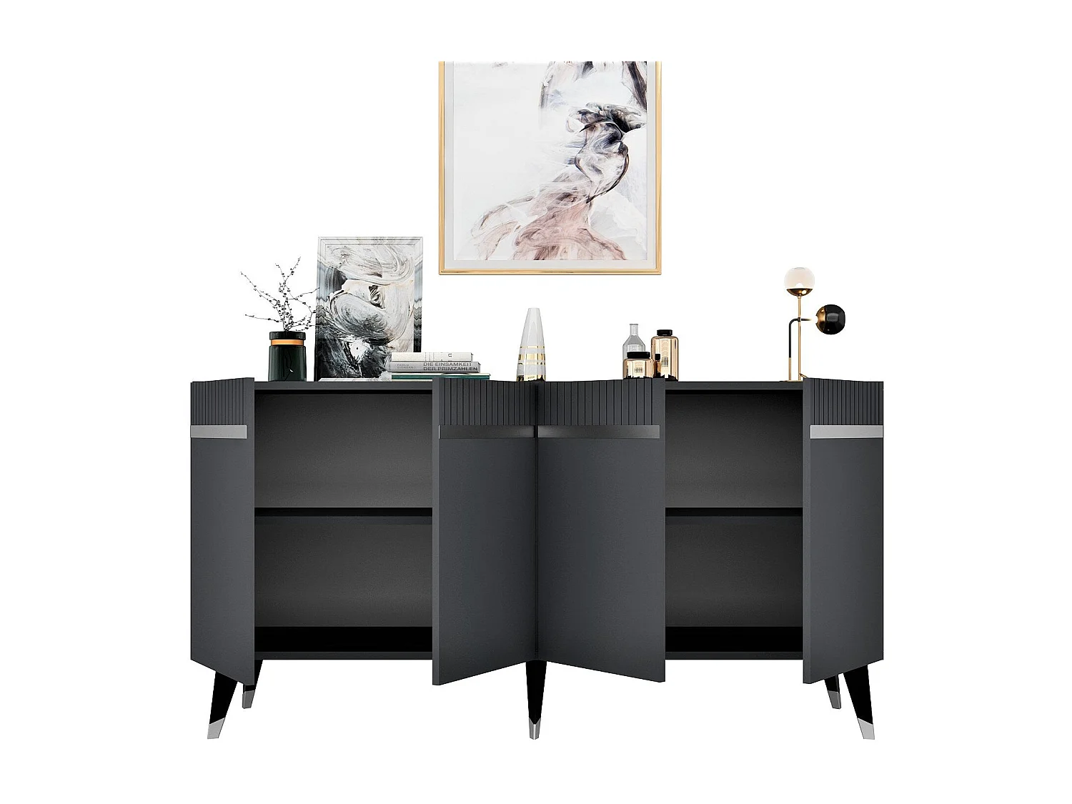 Aparador – 150cm x 80cm x 40cm – Antracite e Prata – Painel de partículas revestido a melamina