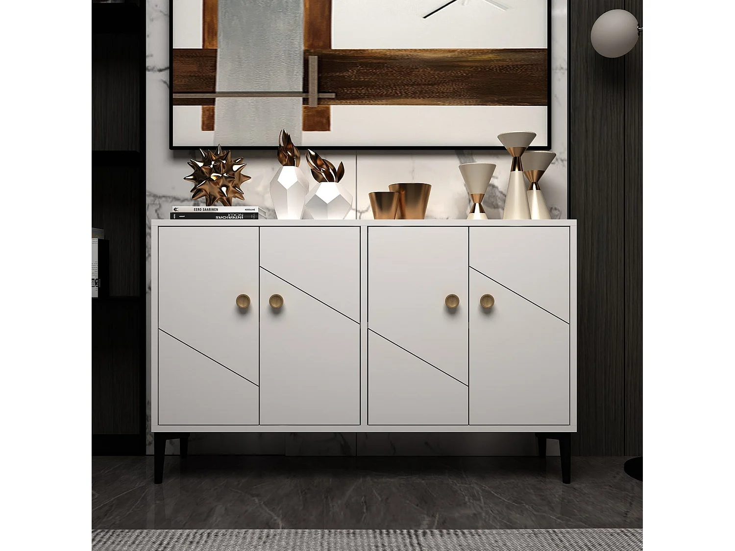 Móvel de TV – 120cm x 30cm x 75cm – Branco – Painel de partículas revestido de melamina