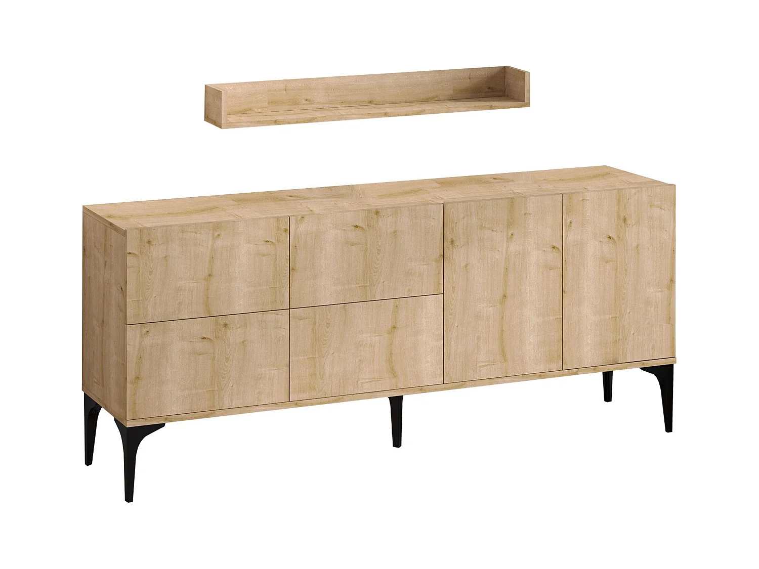 Buffet bas 6 portes avec étagère Dyna L180cm Chêne clair