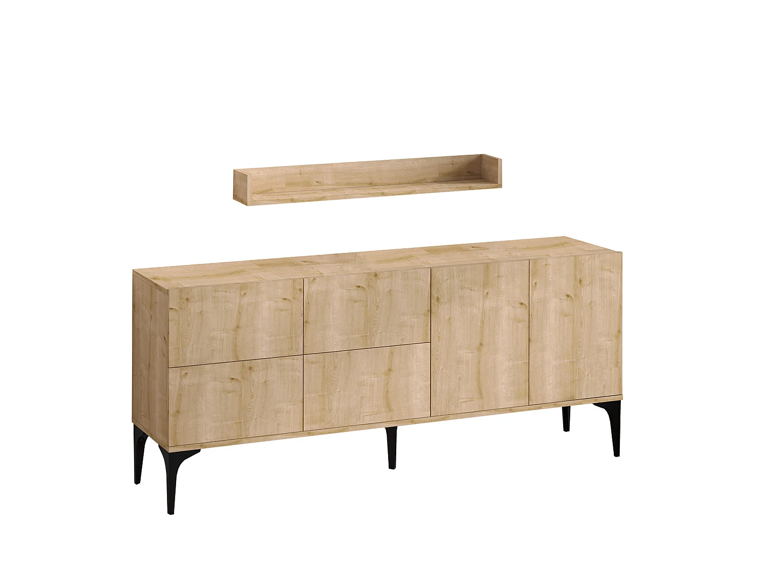 Sideboard mit Wandregal – 180 x 55 x 40 cm – Saphireiche – 100 % Melaminbeschichtung