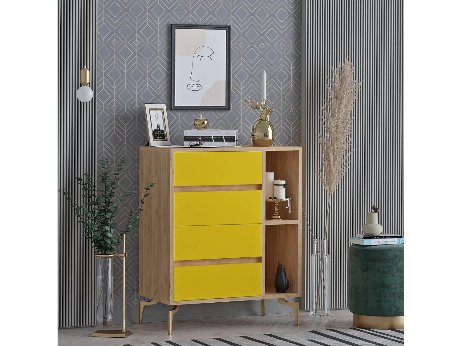 Cómoda YUMİ color roble Amarillo 70x40x86 cm