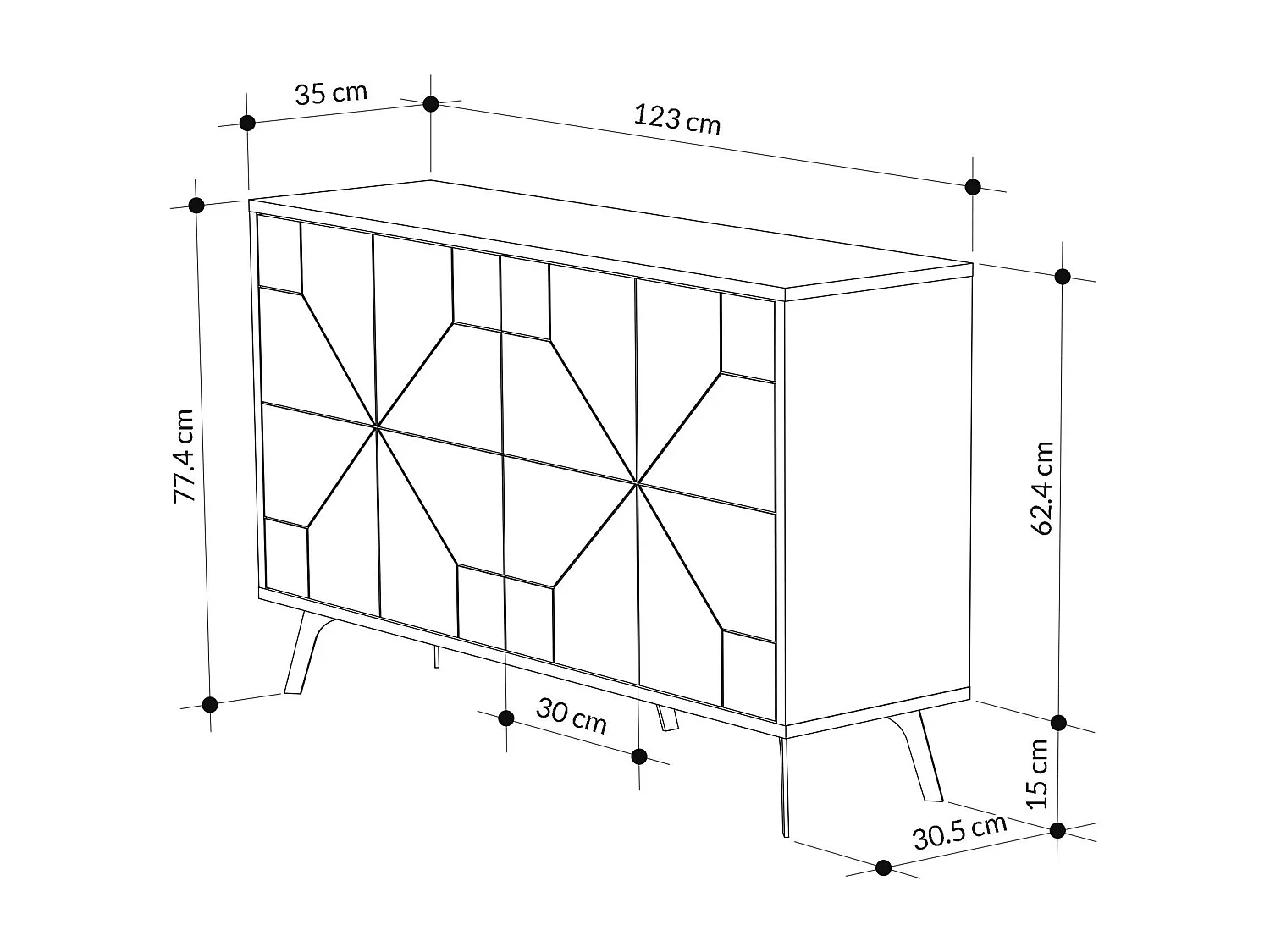 Buffet 4 deuren en versierde deuren L123 cm - Dune