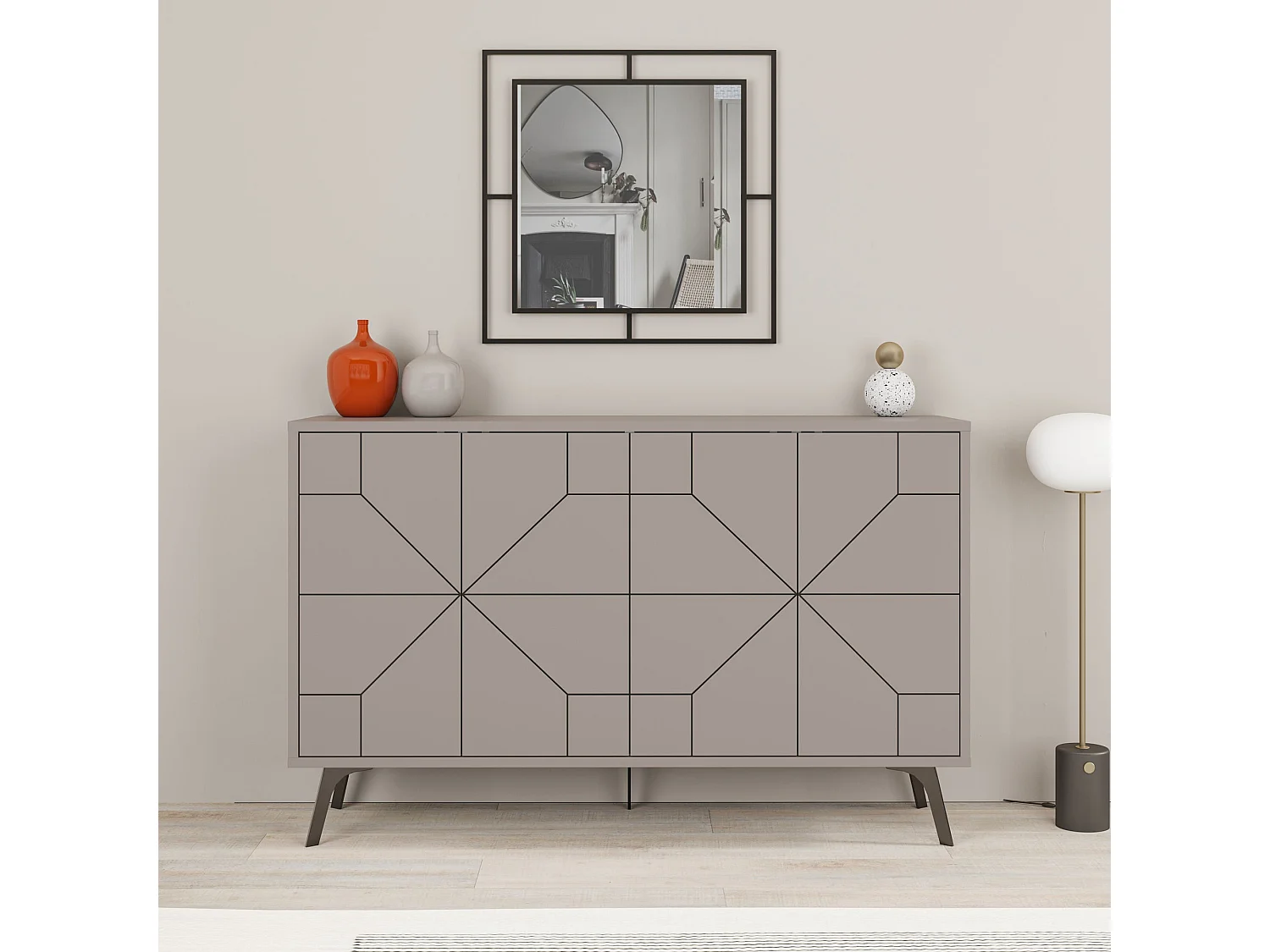 Nowoczesna komoda – 123 x 62,4 x 35 cm – Jasna mokka – Melamina