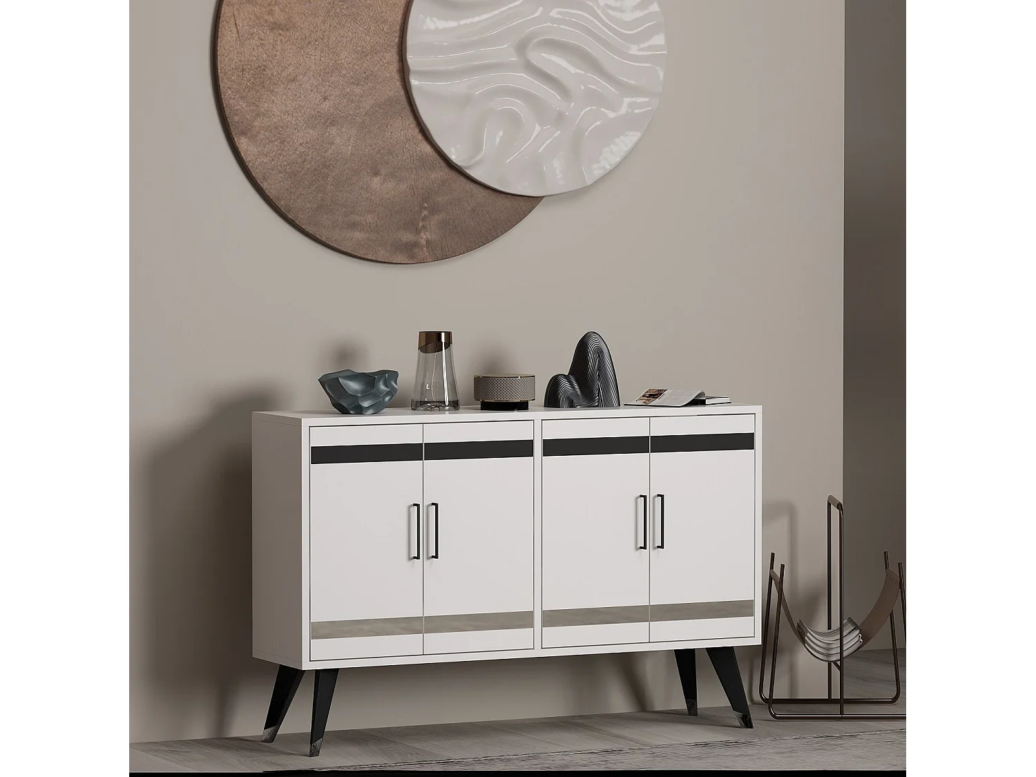 Mueble de TV – 120 cm x 30 cm x 80 cm – Blanco – Aglomerado