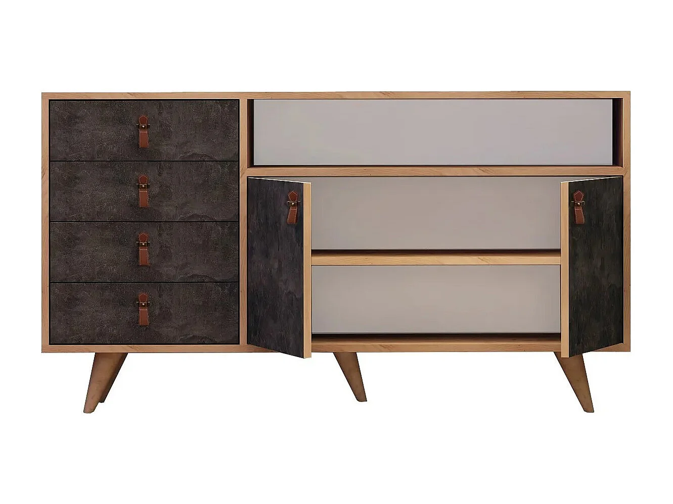 Aparador Moderno – 140 x 86 x 40 cm – Carvalho e Cinza Escuro – 100% Melamina