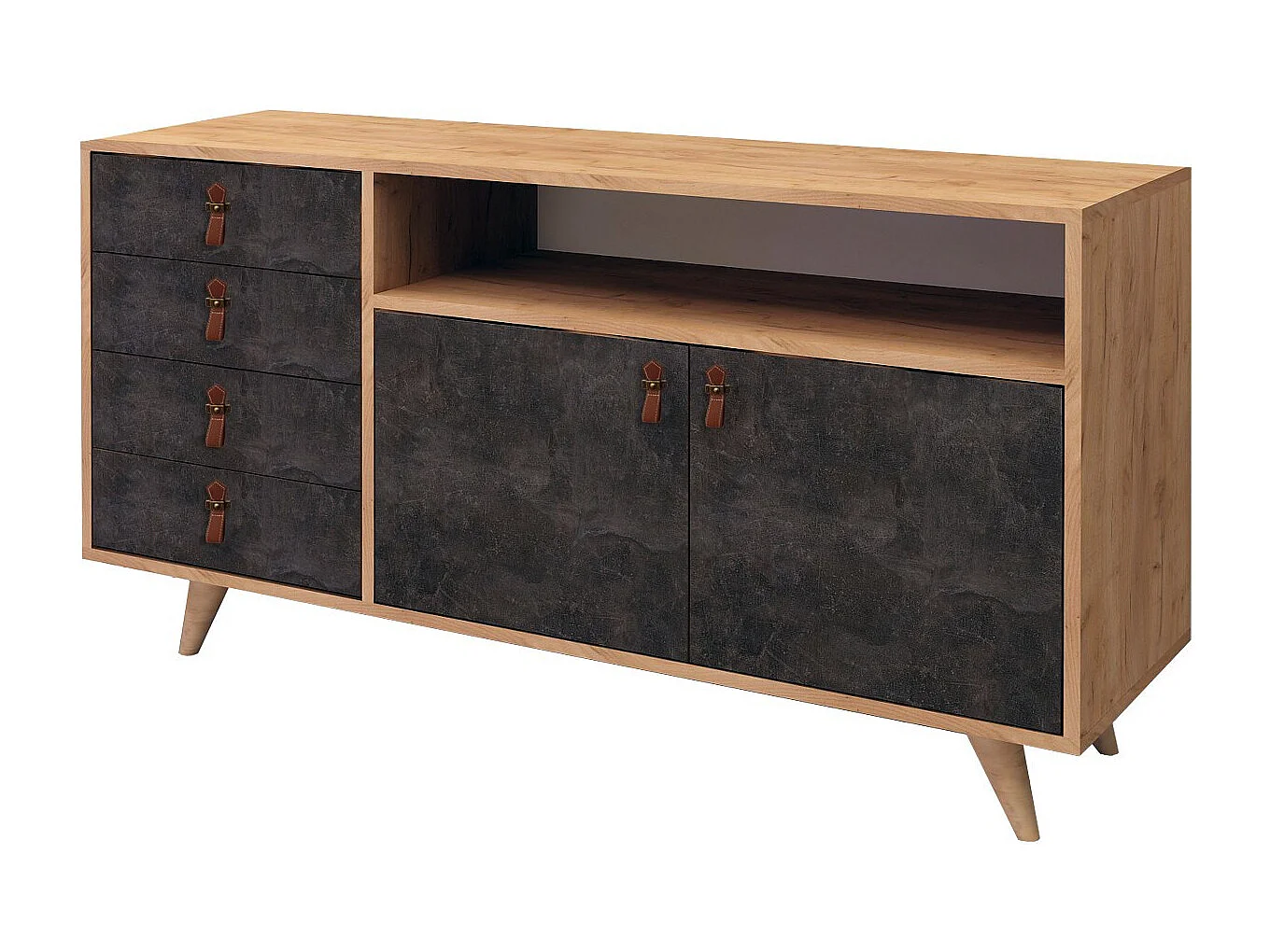 Aparador Moderno – 140 x 86 x 40 cm – Carvalho e Cinza Escuro – 100% Melamina