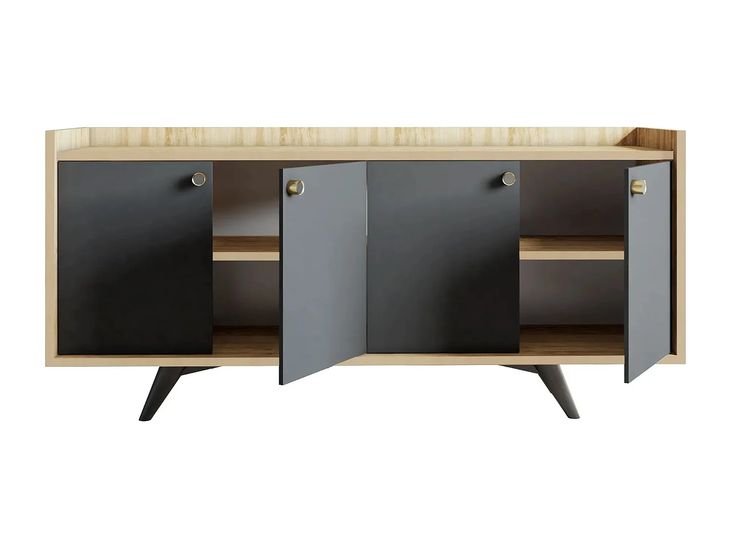 Aparador Moderno – 150 x 75 x 40 cm – Antracite e Carvalho – Painéis de Partículas Revestidos a Melamina