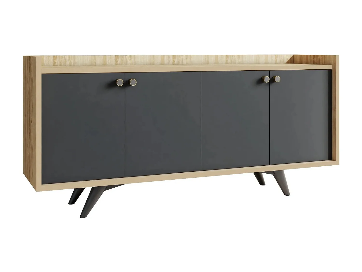 Aparador Moderno – 150 x 75 x 40 cm – Antracite e Carvalho – Painéis de Partículas Revestidos a Melamina