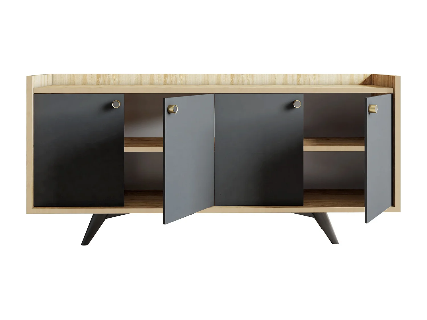 Aparador Moderno – 150 x 75 x 40 cm – Antracite e Carvalho – Painéis de Partículas Revestidos a Melamina