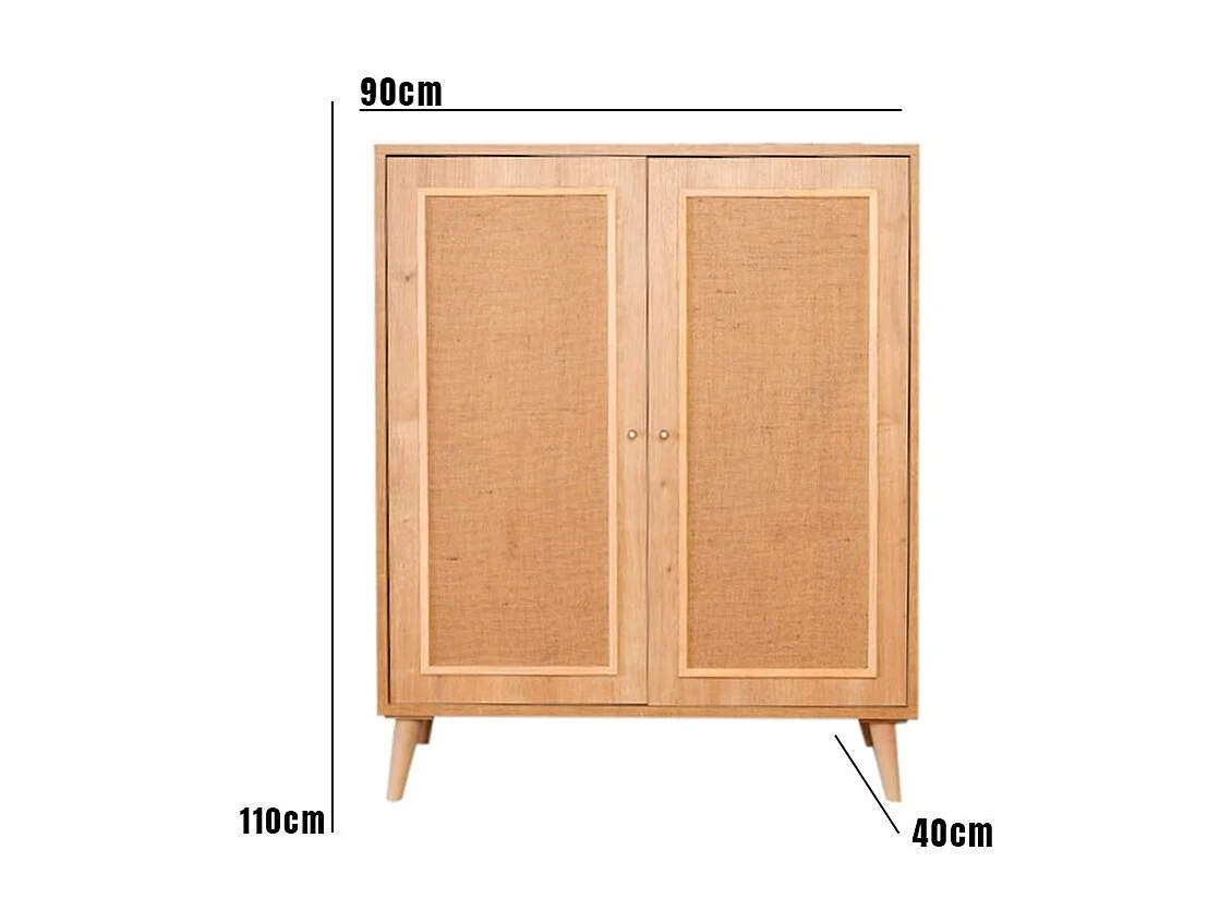 Elegant eikenhouten dressoir, 100% haagbeukenhout, jute stof, 40 x 90 x 110 cm | Stevige haagbeukenpoten | Perfect voor moderne woon- en eetkamers