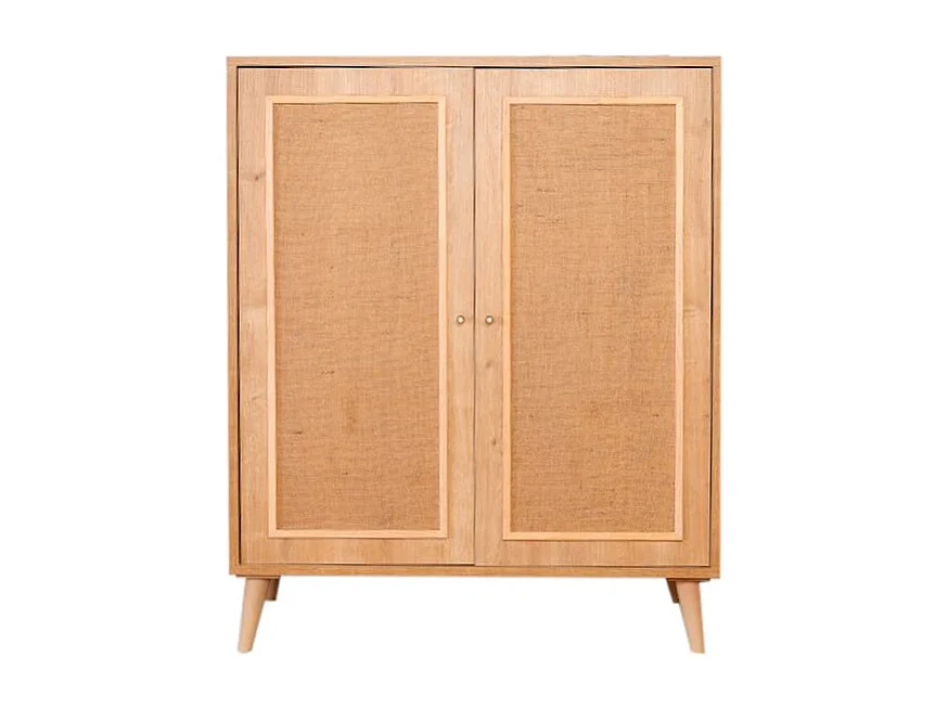 Elegant eikenhouten dressoir, 100% haagbeukenhout, jute stof, 40 x 90 x 110 cm | Stevige haagbeukenpoten | Perfect voor moderne woon- en eetkamers
