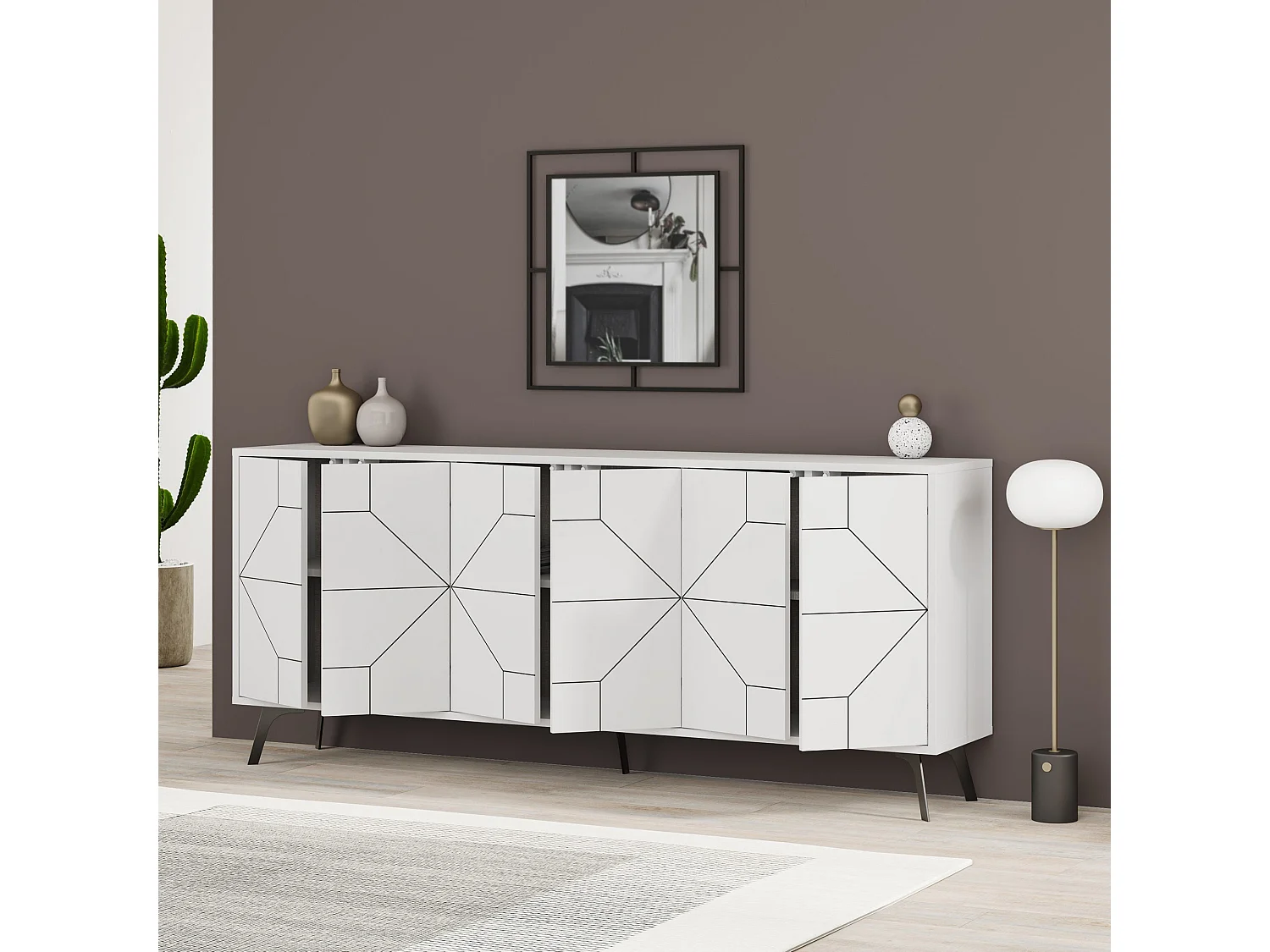 Aparador Moderno – 184 cm – Branco – Painel de Partículas revestido em Melamina