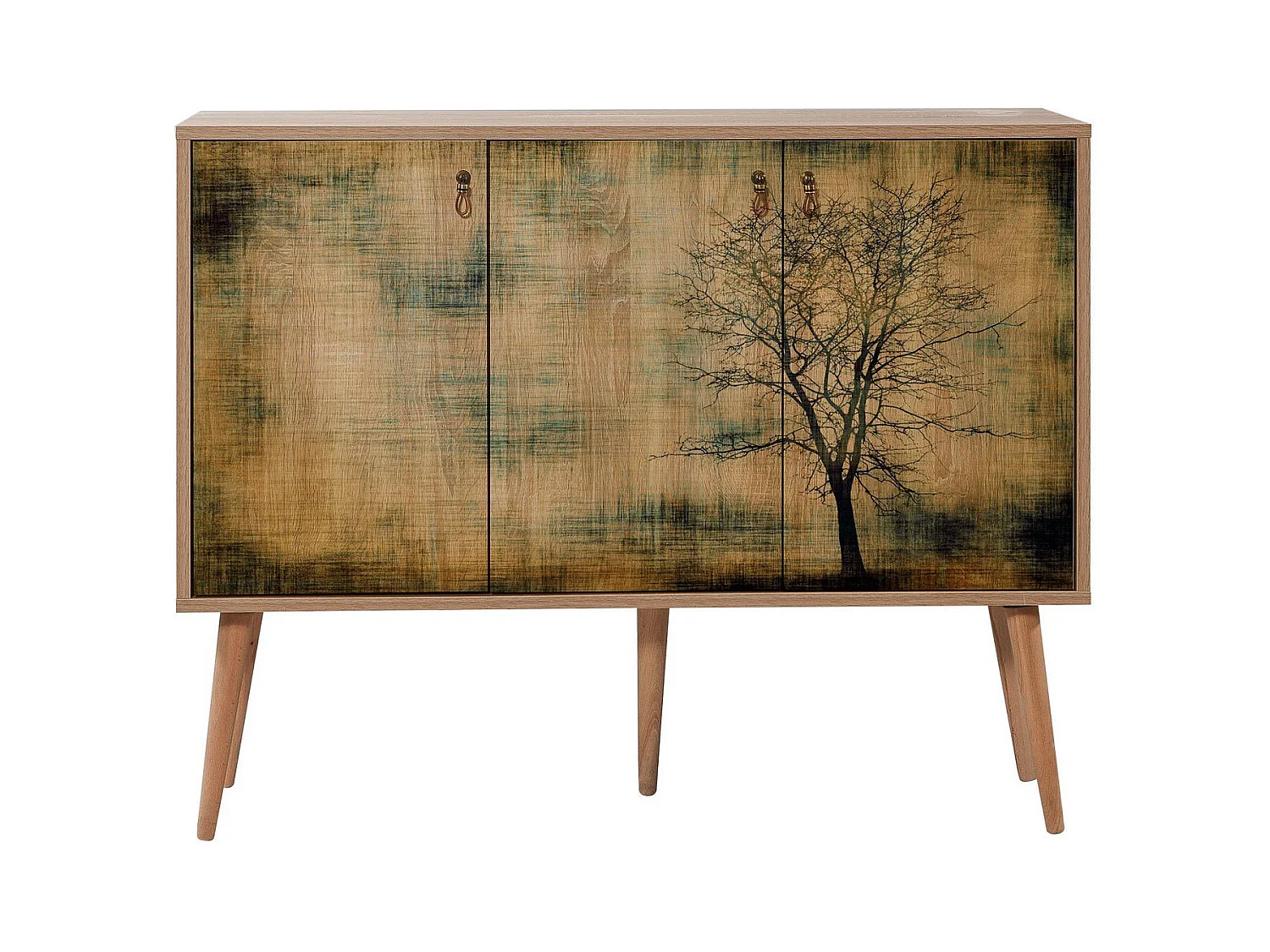 Buffet 3 portes Areva 120x90cm Motif Arbre Bois Naturel et Marron