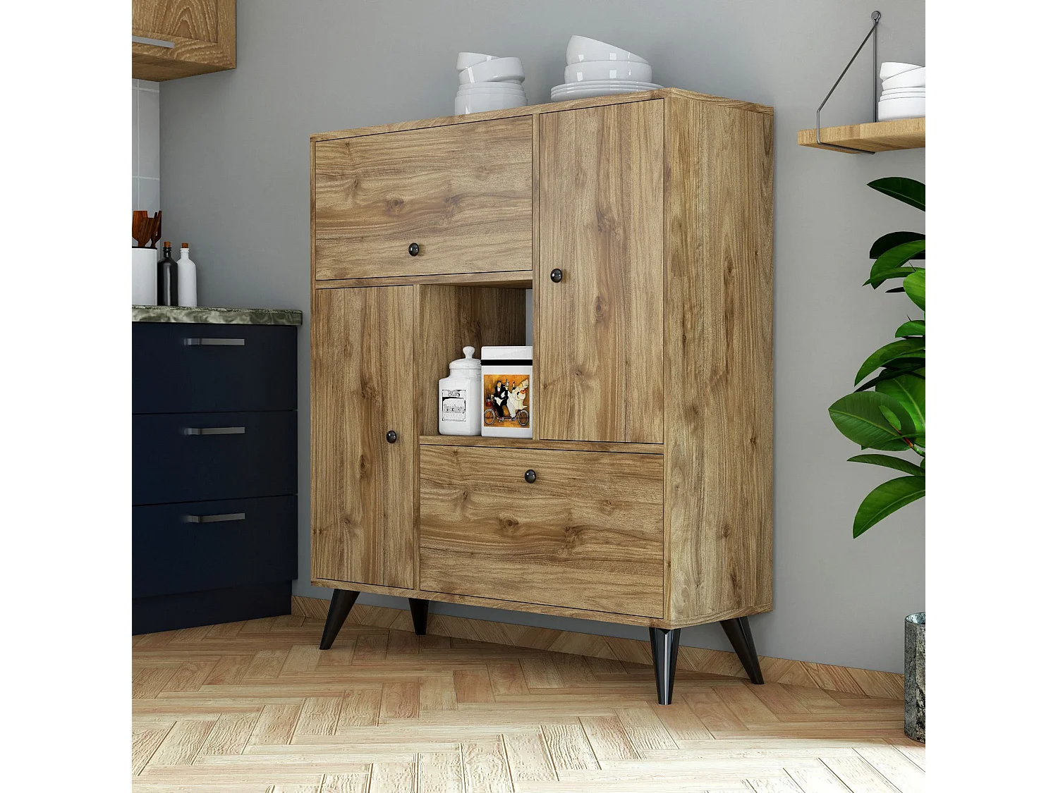 Aparador Kailua 350, Nogal, 120x105x35cm, Aglomerado laminado