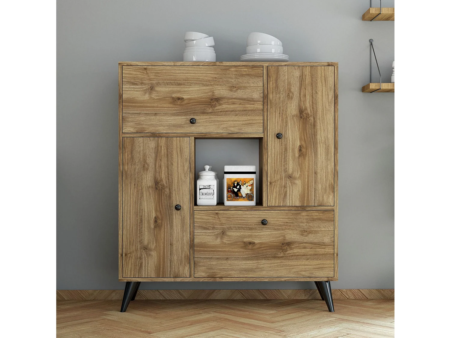 Aparador Kailua 350, Nogal, 120x105x35cm, Aglomerado laminado