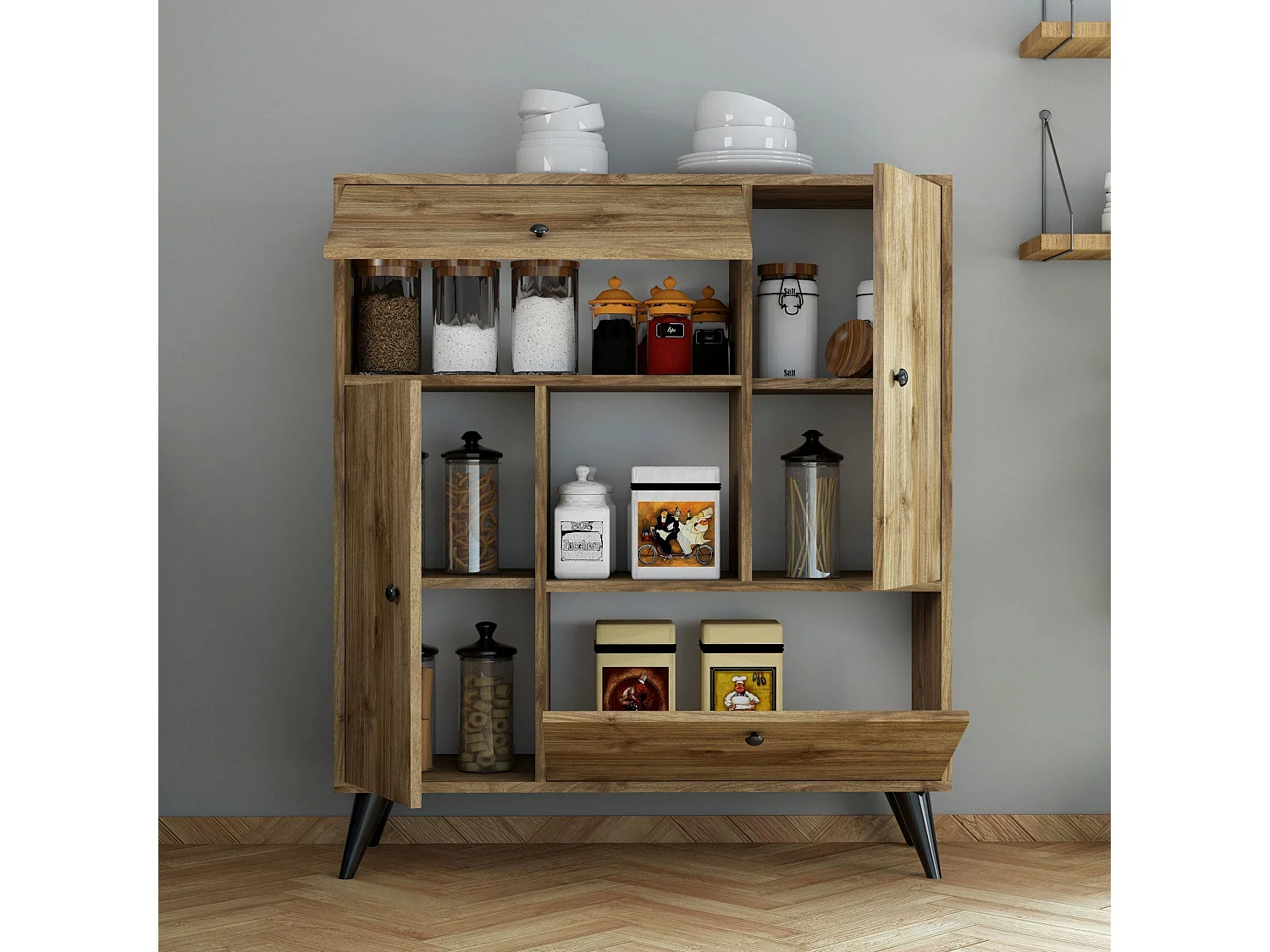 Aparador Kailua 350, Nogal, 120x105x35cm, Aglomerado laminado