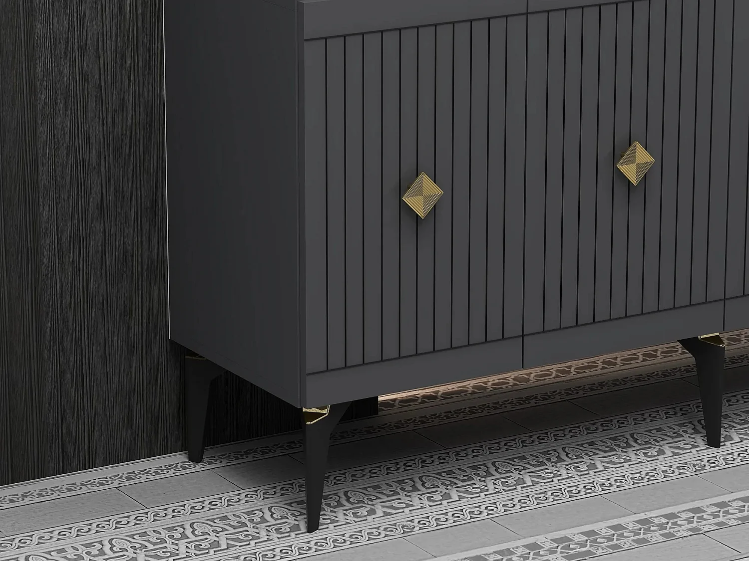 Buffet bas 4 portes Fernie L150cm Anthracite et Or