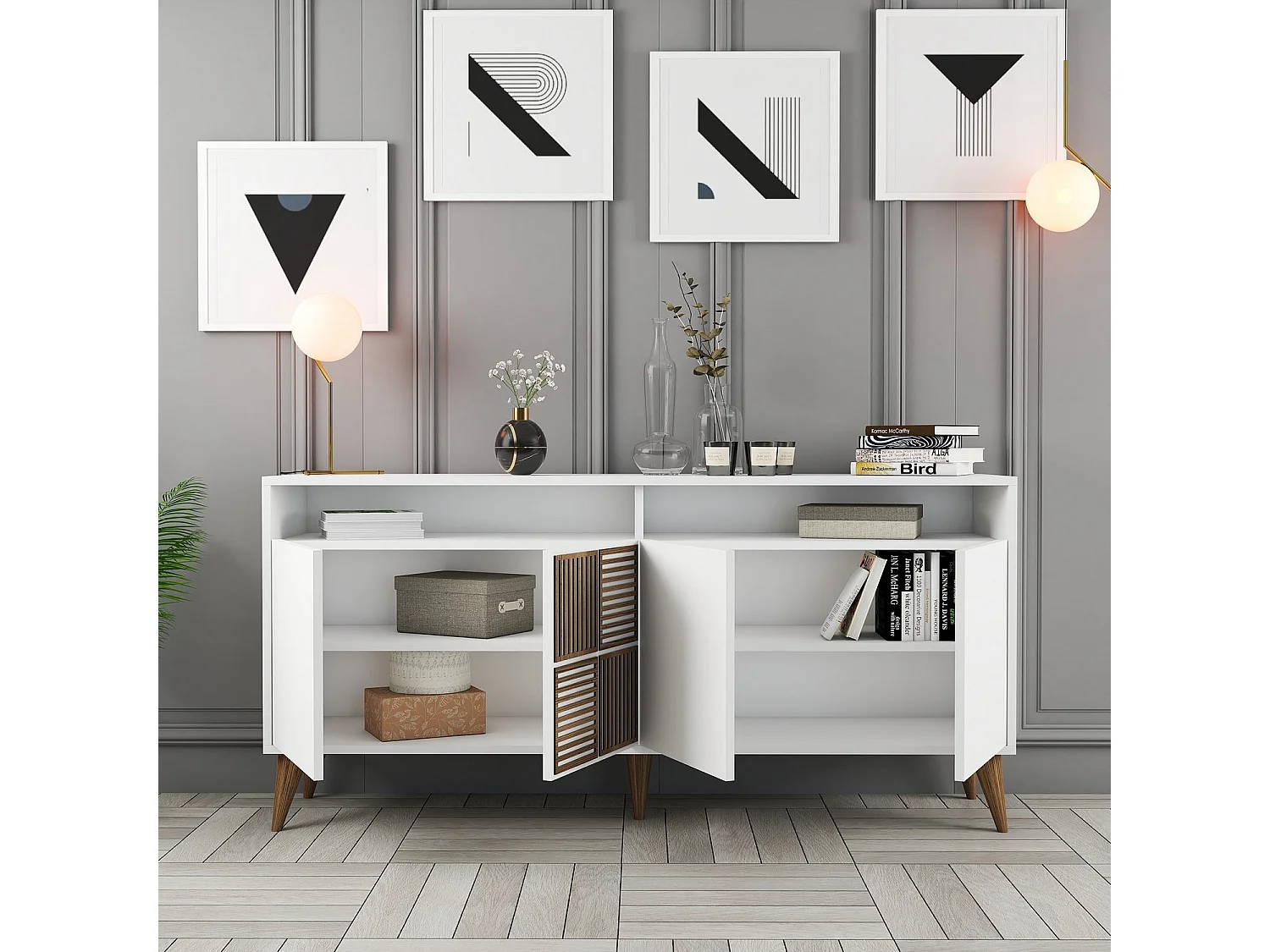 Aparador – 160 cm x 78 cm x 35 cm – Branco – Painel de Partículas revestido a Melamina