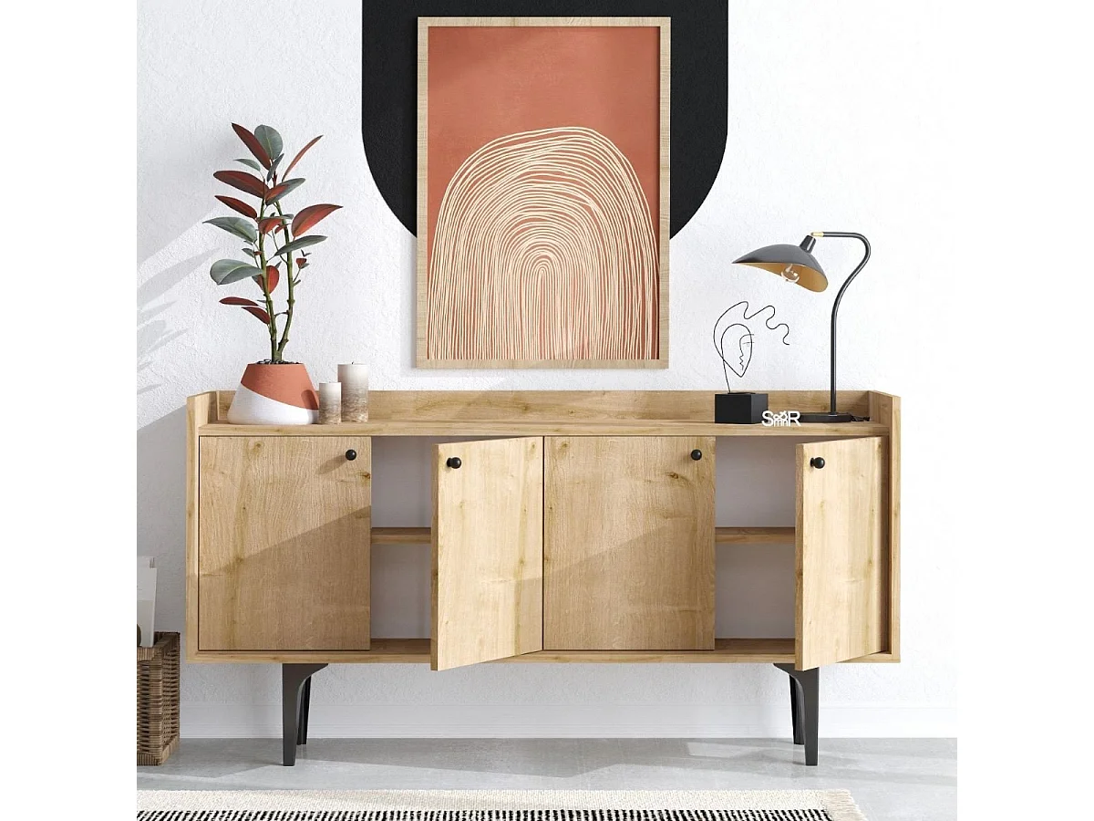 Buffet 4 portes décor chêne L150 cm - NAVI