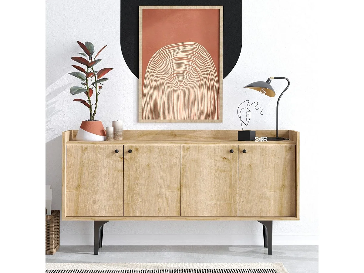 Buffet 4 portes décor chêne L150 cm - NAVI