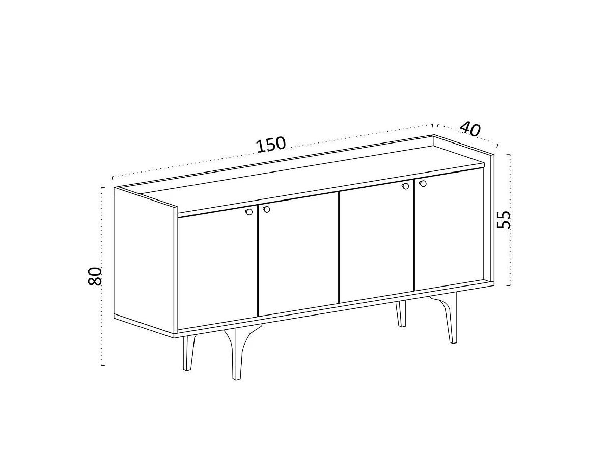 Buffet 4 portes décor chêne L150 cm - NAVI