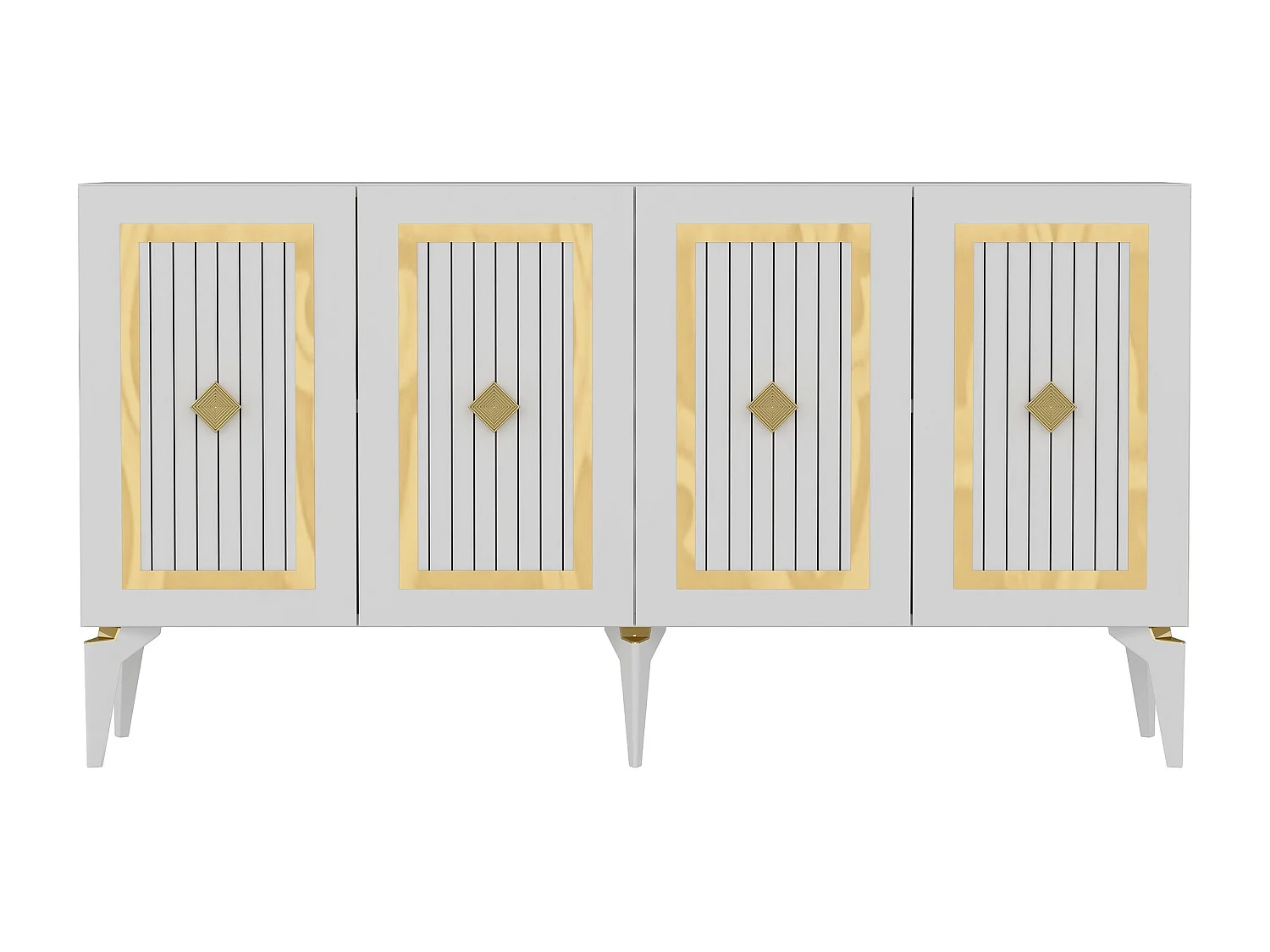 Buffet bas 4 portes design Lahave L150cm Blanc et Or