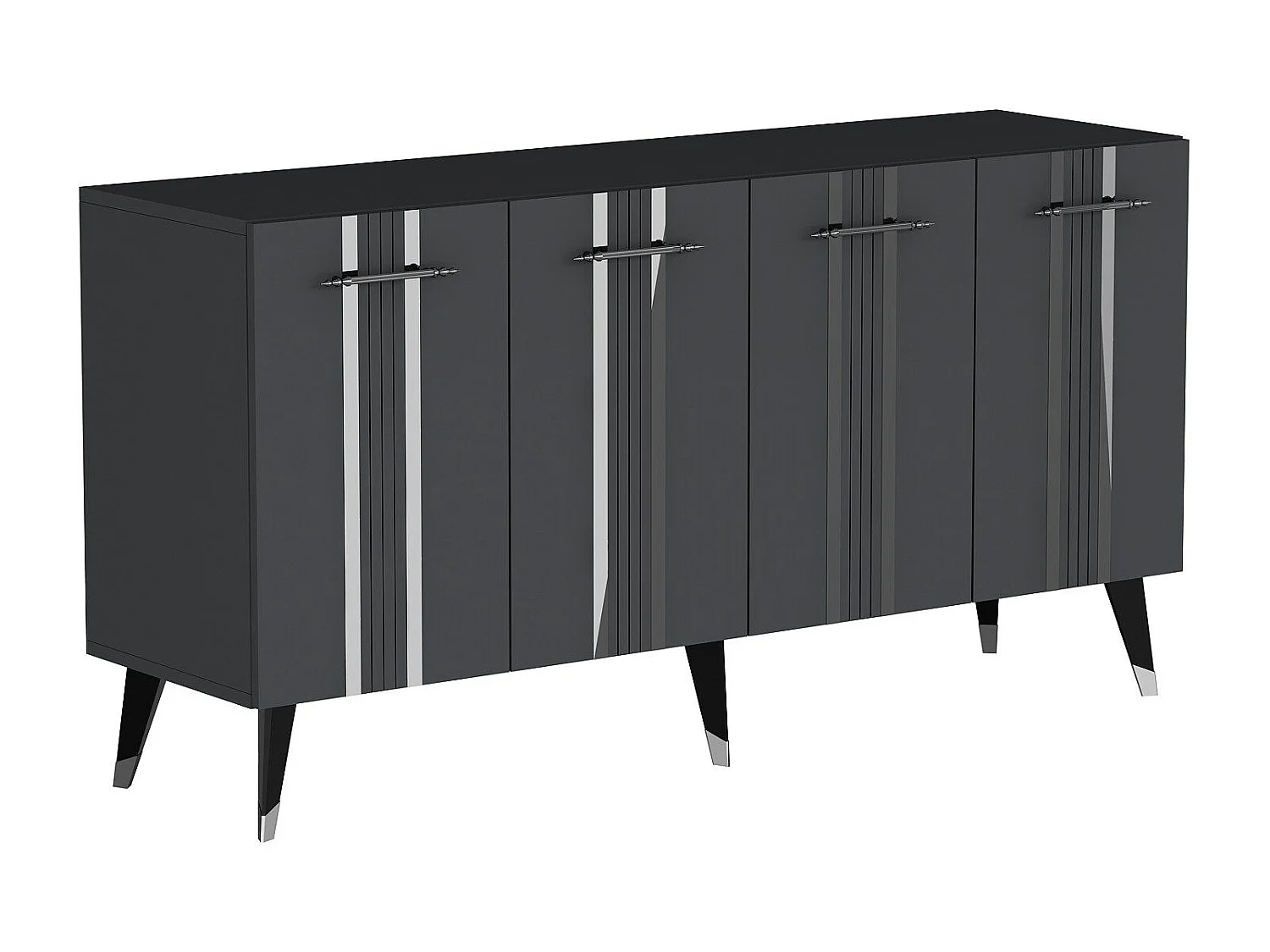 Aparador Kailua 1943, Negro|Plata|Antracita, 80x150x40cm, Aglomerado laminado