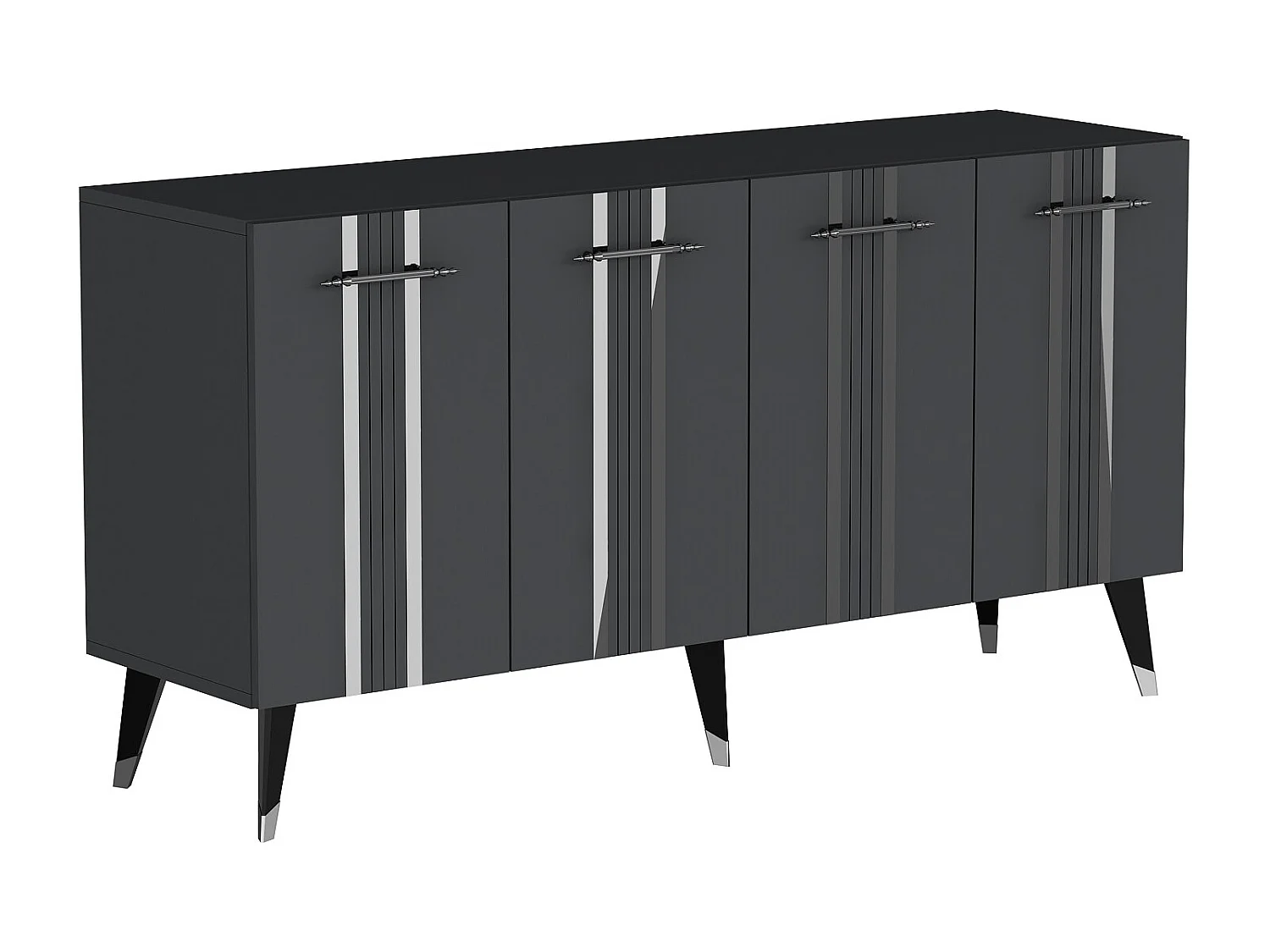 Aparador Kailua 1943, Negro|Plata|Antracita, 80x150x40cm, Aglomerado laminado