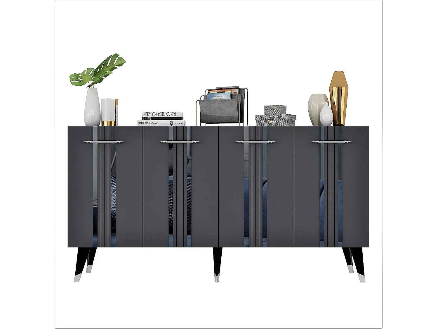 Buffet Cayman L150xH80cm Anthracite avec bandes Argent