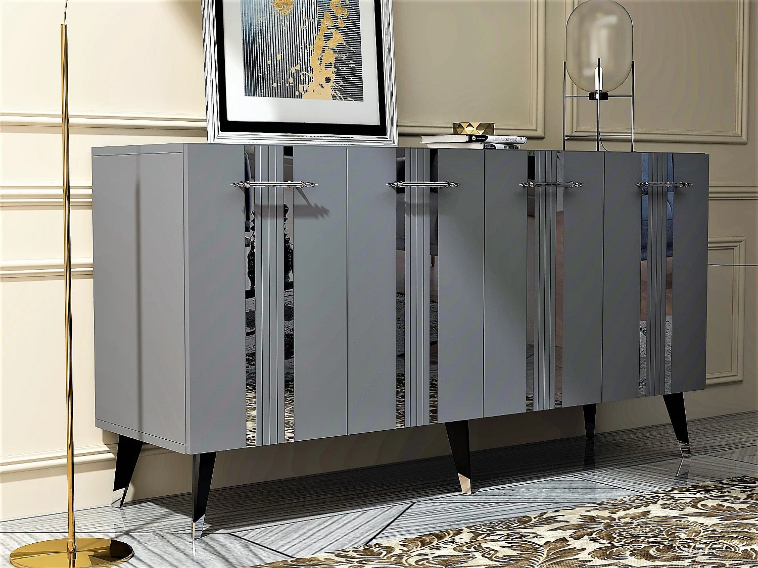 Buffet Cayman L150xH80cm Anthracite avec bandes Argent