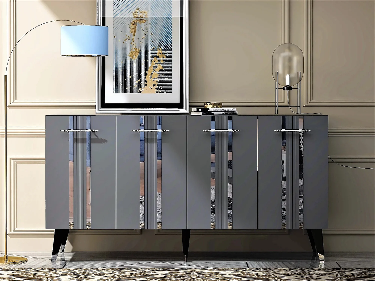 Buffet Cayman L150xH80cm Anthracite avec bandes Argent