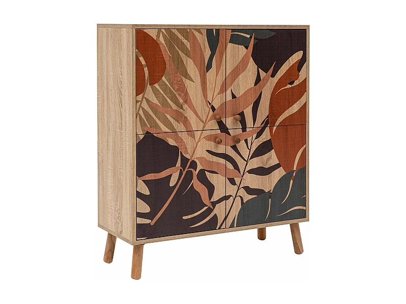 Buffet haut pied Bois clair Styx L95cm Blanc Motif Feuilles tropicales