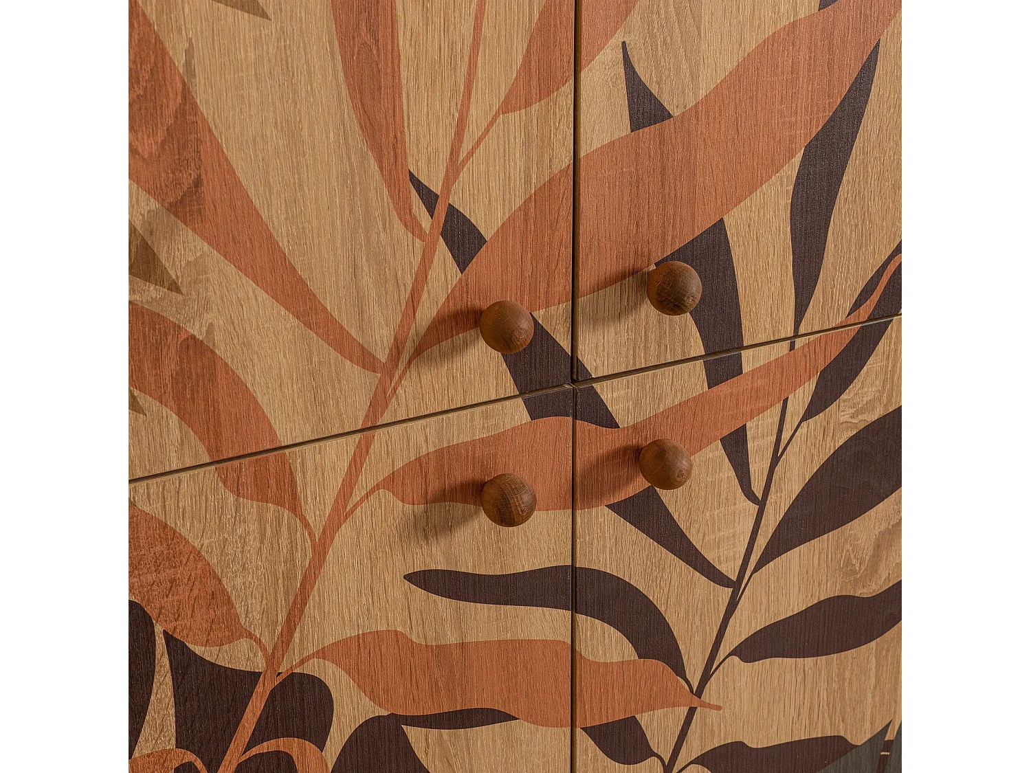 Buffet haut pied Bois clair Styx L95cm Blanc Motif Feuilles tropicales