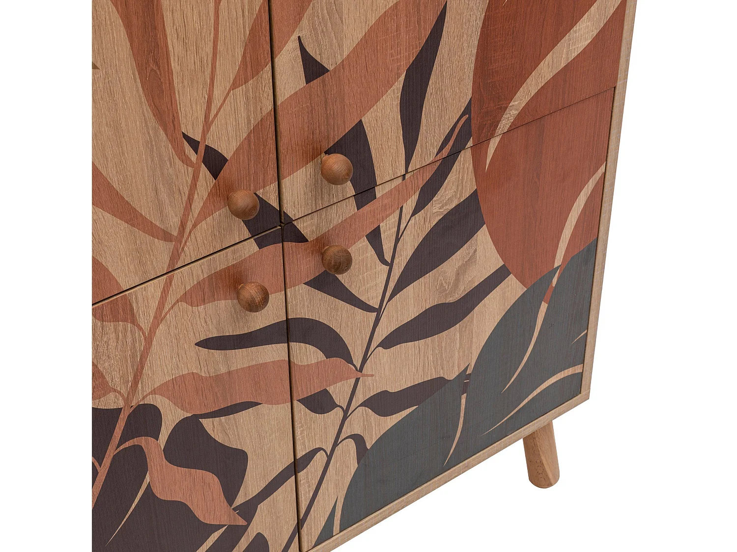 Buffet haut pied Bois clair Styx L95cm Blanc Motif Feuilles tropicales